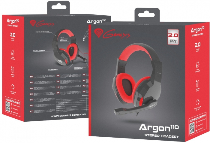 Ականջակալ խոսափողով Genesis NSG-1437 Argon 110 Black-Red, Gaming (Mini-Jack)