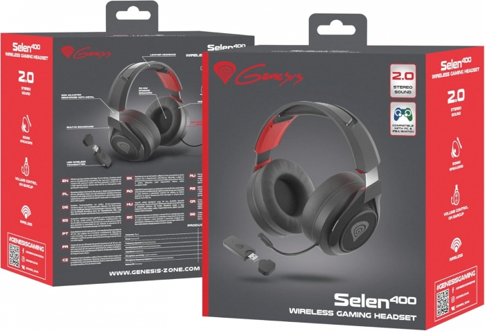 Ականջակալ խոսափողով անլար Genesis NSG-1673 Selen 400 Black-Red, Gaming (USB)