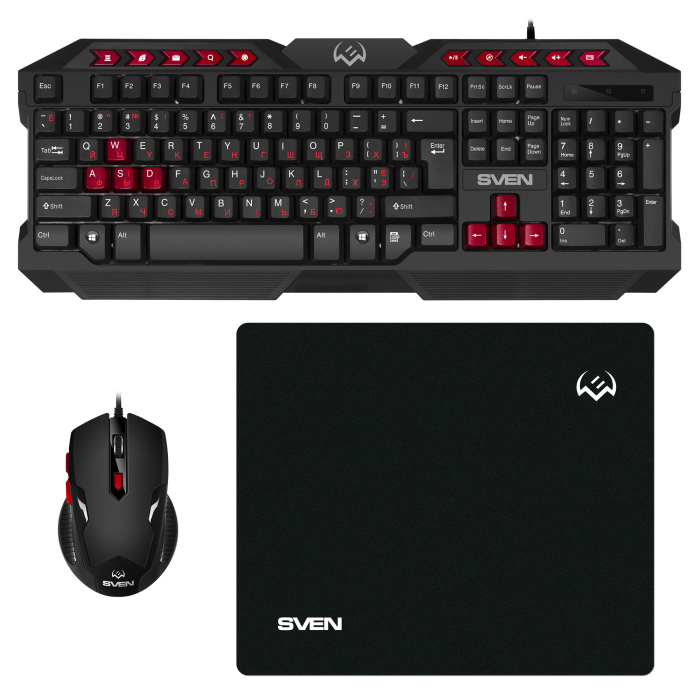 Клавиатура+Мышь+Коврик SVEN GS-9200 Gaming (2400DPI, Black, USB)
